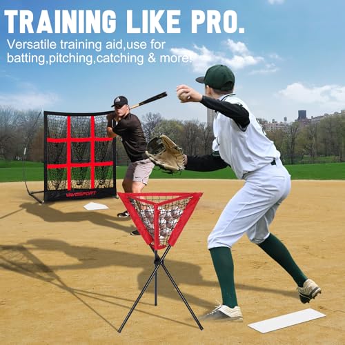 9-Square Pitching Target Net Set - Softball & Baseball Net with Strike Zone, Ball Caddy, Softball Base Accessories, Adult & Youth Training Equipment