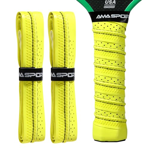 AMA SPORT Pickleball Paddle Grip Tape 2 Pack Pickleball Overgrip Replacement Grip Wrap for Pickleball Rackets Anti-Slip Grip Ridge Easy Installation and Long-Lasting Performance - color: Yellow