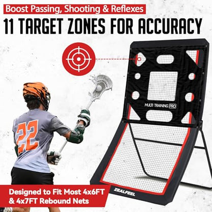 ZEALFEEL Lacrosse Rebounder Target Net 4×4FT, Lacrosse Bounce Back Pass Cover, Volleyball/Baseball Rebounde Target Net for 4×6FT & 4×7FT Rebounders