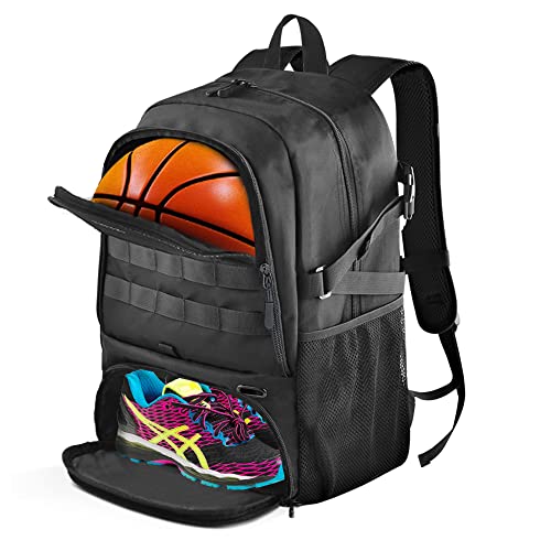 BROTOU Basketball Bag, Soccer Backpack Volleyball Football Backpack Sports Gym Bag with Shoe&Ball Compartment - color: Black-new