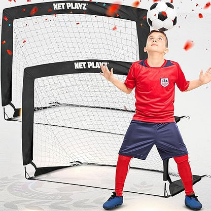 NET PLAYZ Soccer Goals Soccer Net, Pop-up Football Goals, Portable 4'x3'ft, Kids Youth & Teens Backyard Games, Practice & Training, Black (NOS363402024)