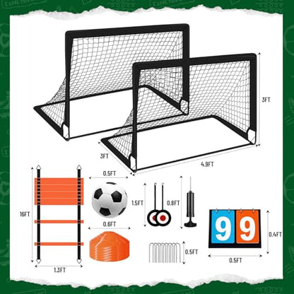 Kids Soccer Goal Set for Backyard – 4x3FT Portable Soccer Nets (Set of 2) with Ball, Scoreboard, Agility Ladder, Cones & Target Nets – Indoor Outdoor Soccer Training Equipment for Kids, Boys & Girls