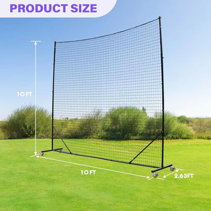 Backstop Net System for Backyard – Heavy Duty Sports Barrier Net with Steel Posts, Movable/Socketed Ball Stop Net for Soccer, Baseball, Training - size: 10FT Wide, style: Movable-1.75 Inch Net