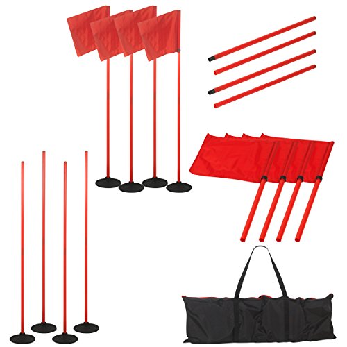 Coaching Combo Sticks Set – 4 Training Poles with 4 Weighted Rubber Bases, 30” Modular Poles, Converts to 5FT Coaching Sticks or Corner Flags – For Soccer Training, Turf, Grass & Indoor Use