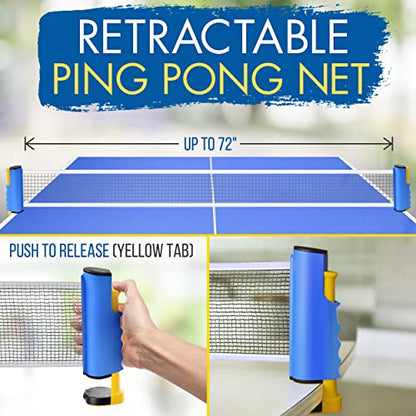 SereneLife Portable Table Tennis Set - Indoor, Outdoor and Tabletop Sports Game Accessories with Retractable Net with Adjustable Clamps, Paddles, Balls, and Carrying Bag, 2 Players