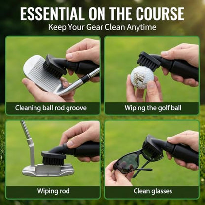 Golf Club Brushes & Golf Towel,Heavy Duty Retractable Clip- Squeeze Water Bottle 7.5 Inche for Easy Cleaning with Nylon Bristles- Holds 4 Oz Water,Golf Cleaner Accessories for Men