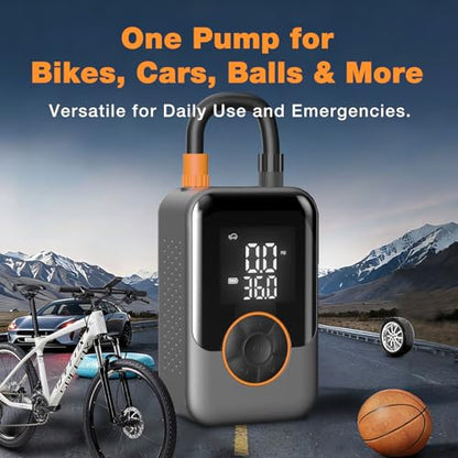Portable Electric Tire Pump – 150PSI Smart Bike Pump with Digital Gauge, Auto Shut-Off, USB-C Rechargeable Air Compressor for Car, E-Bike, Bicycle, Motorcycle, Balls – Cordless & Compact