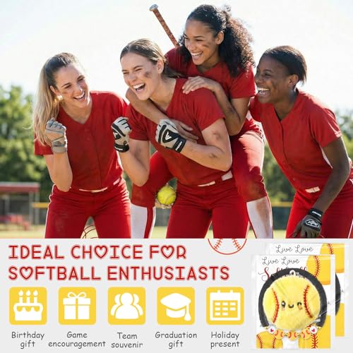 Equsion 24 Packs Softball Gift Bulk Mini Plush Softball Keychain Bead Bracelet with Inspirational Card for Ball Lovers Team Prize Anxiety Relief Sport Party Favors