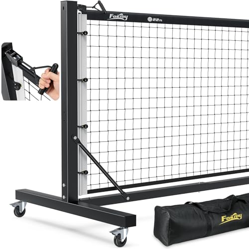 Fostoy Pickleball Net Set, Pro Aluminum Frame with Dual-Side Net Tensioning System, Locking Wheels, 22FT Tournament Regulation Size, Portable with Carry Bag for Outdoor & Driveway