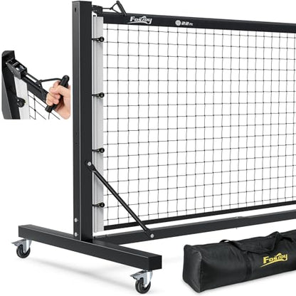 Fostoy Pickleball Net Set, Pro Aluminum Frame with Dual-Side Net Tensioning System, Locking Wheels, 22FT Tournament Regulation Size, Portable with Carry Bag for Outdoor & Driveway