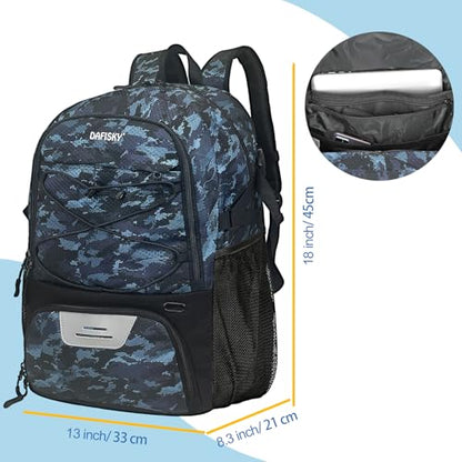 DAFISKY Basketball Backpack, Basketball Bag with Ball Holder Shoes Compartment, Sports Equipment Bag for Soccer Ball, Volleyball - color: CamoBlue