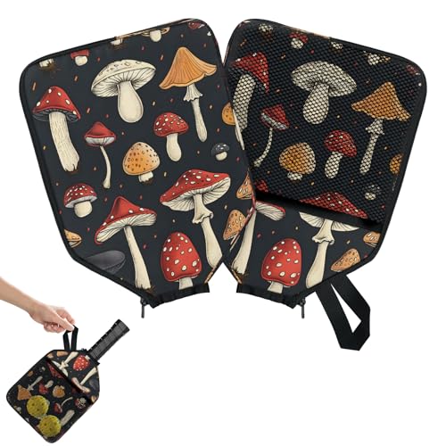 Pickleball Paddle Cover with Pockets and Handle Strap, Racket Sleeve and Ball Holder Organizer, 1 Pcs - color: red