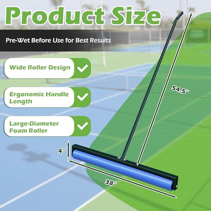 Tennis Court Squeegee, Foam Tennis Sponge Roller 38'', Lightweight Quick Clearing Tools for Tennis Basketball Sports Court, Green - color: Green