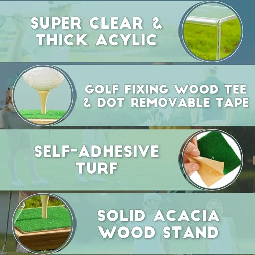 JupDec Golf Ball Display Case Clear Acrylic Memorabilia Stand Cube Holder with Wood Base & Tee, Dust Protection Transparent Storage Box for Single Ball Souvenir Golfball Collections, Brown, 1 Pack - size: 1 Pack