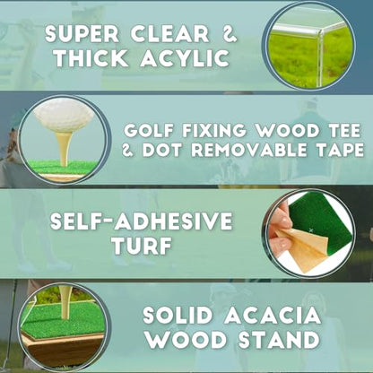 JupDec Golf Ball Display Case Clear Acrylic Memorabilia Stand Cube Holder with Wood Base & Tee, Dust Protection Transparent Storage Box for Single Ball Souvenir Golfball Collections, Brown, 1 Pack - size: 1 Pack