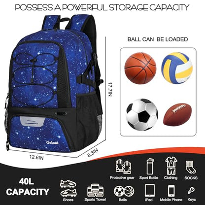 Goloni Basketball Backpack,Large Sports Bag with Ball Compartment & Shoe Compartment,Basketball Bag Fit Volleyball, soccer,Gym - color: Starry Sky Blue