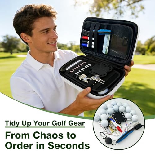 Golf Glove Holder Case, Hard Shell Protective Golf Accessories Organizer for Men and Women, Waterproof Durable, Portable with Handle, Large Capacity for Gloves, Balls, Tees, Markers, Ideal Golf Gift
