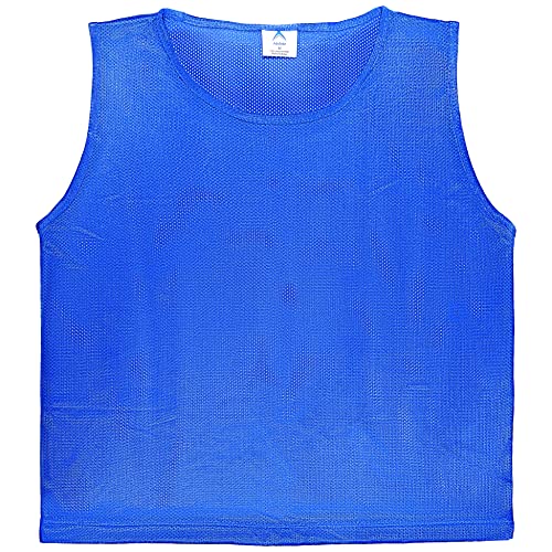 Athllete 12 pcs Duramesh Pinnies/Scrimmage Vest - Kids Youth and Adult Pinnies, Numbered Penny Jerseys for Soccer - color: Azure Blue (Set of 12), size: Medium