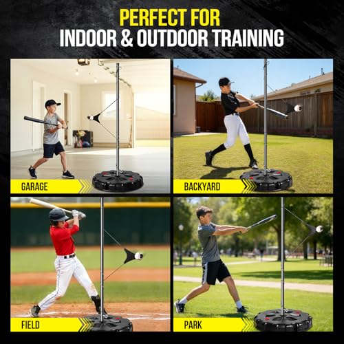 Stable Swing Trainer For Baseball&Softball,Auto-Reset Baseball Hitting Trainer With Real Ball&Stand For Indoor/Outdoor, Adjustable Softball Hitting Trainer Solo Practice Improve Power,Speed,Accuracy