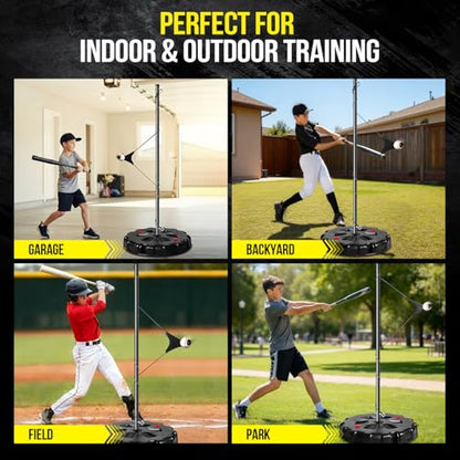 Stable Swing Trainer For Baseball&Softball,Auto-Reset Baseball Hitting Trainer With Real Ball&Stand For Indoor/Outdoor, Adjustable Softball Hitting Trainer Solo Practice Improve Power,Speed,Accuracy