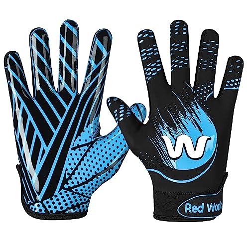 RED WORLD Football Gloves for Youth and Adult, Sticky Receiver Gloves for Boys and Men, Enhanced Performance for Youth and Adult Football Game. - color: Columbia Blue, size: Youth Medium