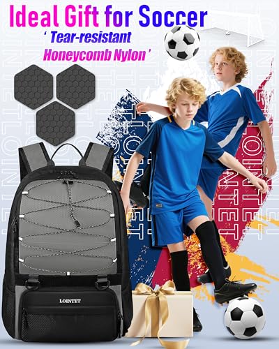 LOINTET Youth Soccer Bag, Soccer Backpack with Ball Compartment, Sports Equipment Training Bags Fits Basketball Football Volleyball and Accessories, Black - color: Grey