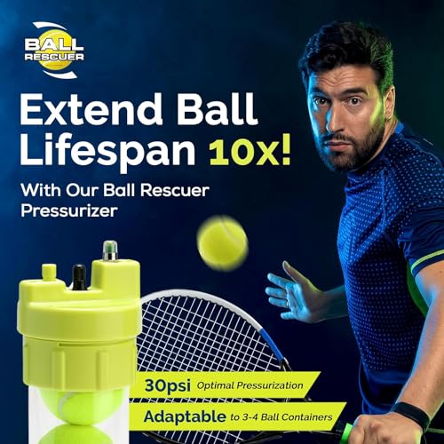 BALL RESCUER: Tennis Ball Pressurizer – Converts Compatible Tennis Ball Container into a 30 psi Ball Pressurizer & Extends Ball Life (Pump & Container not Included in Standard and Standard Plus) - size: With Pump & Ball Container