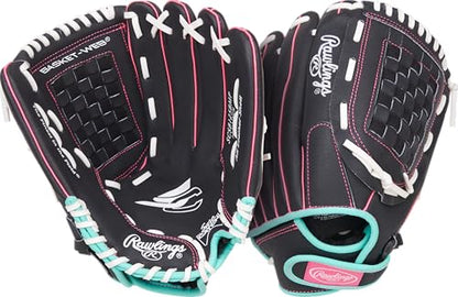 Rawlings | Sure Catch Series Youth Softball Glove - color: Black / Mint / Pink, size: 12.5"