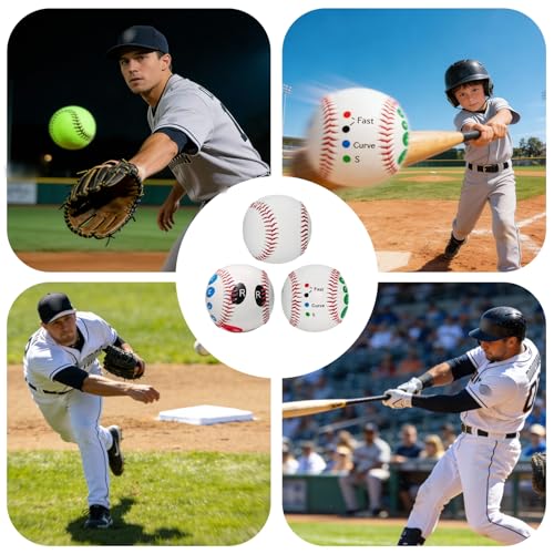 3pcs Pitching Grip Trainers, 2 Training Baseballs with Finger Placement + 1 Glow in the Dark Baseball, Training Equipment for Teenagers Beginners to Learn Multiple Grips, Soft