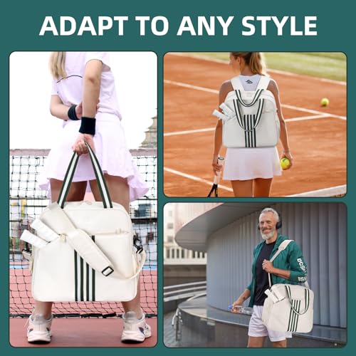Pickleball Bag Pickle Ball Backpack for Women,Pickleball Accessory Tote Sport Equipment Bag Machine Washable with Shoe Compartment,Wet Pocket,Adjustable Shoulder Strap Fence Hook,Great Gift 30L-White - color: White