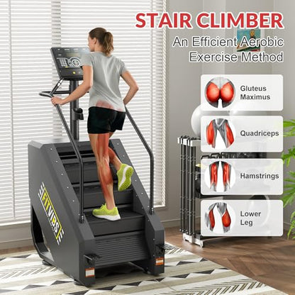 Fitvids Stair Stepper Machine, Commercial Grade Stair Climber with 15 Resistance Levels, Continuous Stair Stepping Machine for Cardio and Lower Body Workouts, LED Screen, Exercise Machine for Home Gym