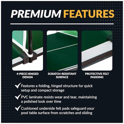 Hathaway 9 ft Quick Set Table Tennis Conversion Top – Regulation Sized, Foldable, Durable Engineered Surface, Protection Pads – Indoor Ping Pong Table Topper for Pool Table w/Net & Posts