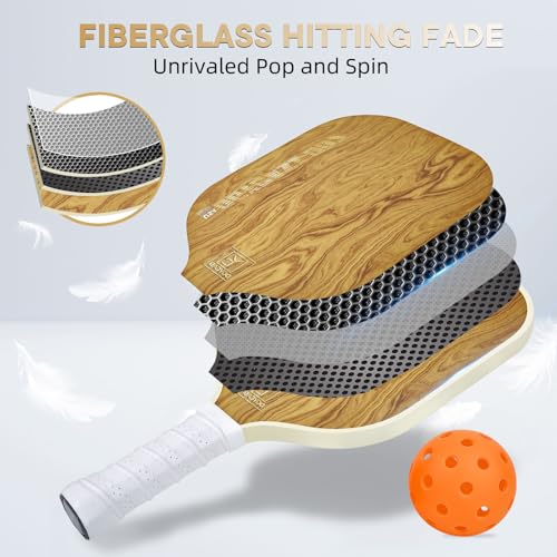 YC DGYCASI Pickleball Paddles Set of 2, 2026 USAPA Approved Pickleball Set, Fiberglass Lightweight Pickle Ball Rackets 2 Pack, 2 Outdoor Pickleball, 2 Indoor Pickleball Balls, 1 Pickleball Bag - color: Wood Grain