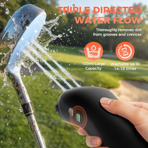 Electric Golf Club Brush Cleaner with Water - 1,030 RPM Brush for Effortless Cleaning - Holds 3.38 Oz Water - Golf Accessories Gift for Men Women, Only Black
