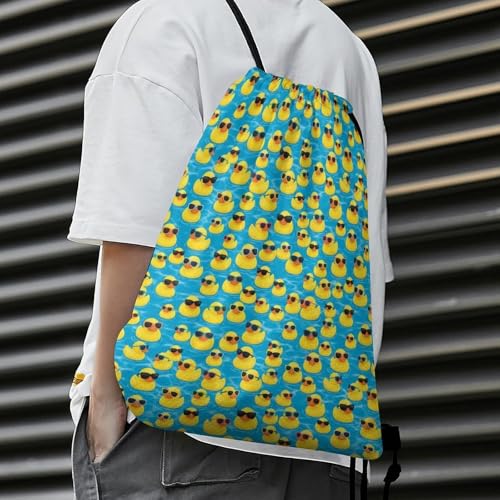 Drawstring Backpack Gym Sackpack Lightweight Waterproof String Bag for Sports Travel Yoga Beach Swimming, Men Women Unisex, Cute Rubber Yellow Ducks With Sunglasses Bags - color: Picture (505)