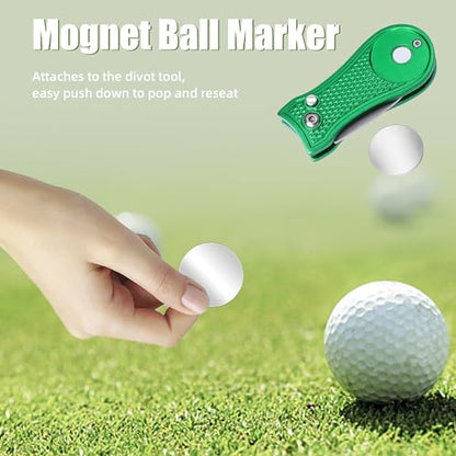 Mile High Life Golf Divot Repair Tool, All Metal Foldable Divot Tool with Pop-up Button & Magnetic Ball Marker - color: Green Bone