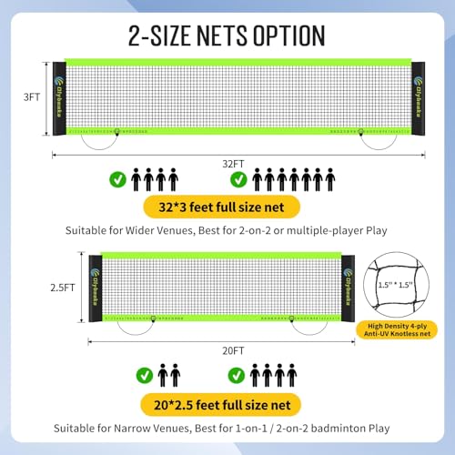 Portable Volleyball & Badminton Combo Net Set for Backyard Beach with 2 Nets (20ft and 32ft), Adjustable Poles, PU Volleyball, Aluminum Rackets and Carry Bag, Quick Setup & Durable