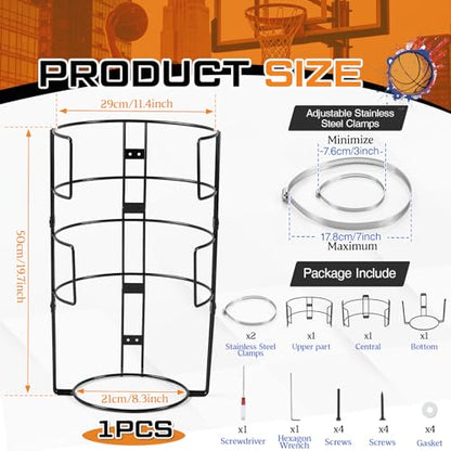 3 Floor Outdoor Vertical Basketball Holder Standing Pole Mount Ball Racks Wall Mount Sport Organizer for 3 Balls for Outdoor Garage Gym Sportground
