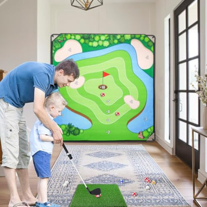 Liberry Golf Chipping Game with Large Chipping Mat, Upgraded Adjustable Golf Club, 25 Sticky Balls, Outdoor Indoor Sports Toy Gifts for Adults Kids, Family Yard Target Game - style: chipping mat with upgraded club