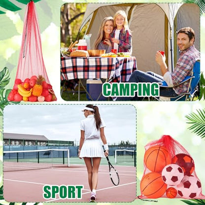 6 Pcs large Mesh Bag 24 x 48 inch Ball Mesh Drawstring Storage Sports Equipment Bag for Balls Beach - color: Red