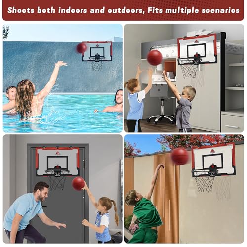24 X 16 Inch Large Indoor Basketball Hoop for Kids Teens Adults, Over The Door Basketball Hoops with Electronic Scoreboard, Basketball Toys Birthday Gifts for Boys Girls