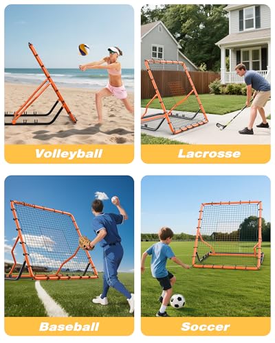 Baseball Rebounder Net, 4x4.5 FT Baseball & Softball Pitch Back Rebounder with 4 Adjust Angles, Volleyball Training Equipment for Baseball,Lacrosse,Soccer, Backyard Pitching Fielding Catching Practice - color: Orange