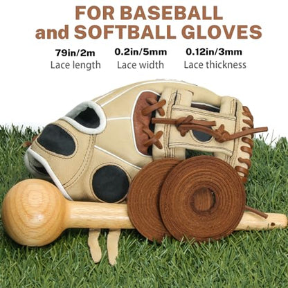 Softball Baseball Glove Lace, Mitt Lace Repair Kit Includes 2 Leather Laces and Lacing Needle for Catcher's Glove - color: Tan