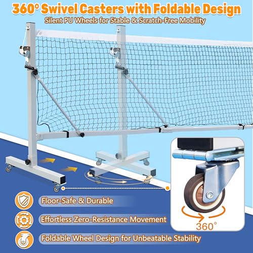 Seliyoo Portable Pickleball Net Set, 22FT Regulation Pickleball Net for Driveway with Rolling Wheels & Hand Winch, Foldable Outdoor Pickleball Court Net System for Backyard Indoor