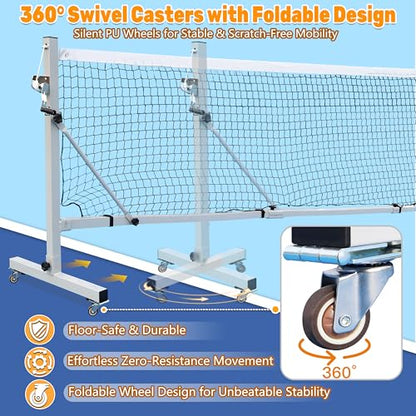 Seliyoo Portable Pickleball Net Set, 22FT Regulation Pickleball Net for Driveway with Rolling Wheels & Hand Winch, Foldable Outdoor Pickleball Court Net System for Backyard Indoor