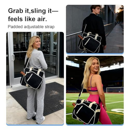 LAKE OF FIRE Pickleball Tote Bag for Women Men with Adjustable Shoulder Strap Fence Hook Crossbody Handbag Shoulder Bag Pickleball Gift Stylish Sport Tote - color: Black, style: 2pcs Set