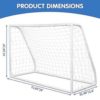 6 x 4 Ft Soccer Goal Set, 3 in 1 Portable Soccers Training Equipment with Soccer Net, Ball, Target & Rebounder Panel, UPVC Frame Practice Football Goals for Backyard Outdoor