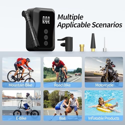 Electric Mini Bike Pump,Portable Bicycle with Digital Pressure Gauge,Smart Auto Stop,Max 150 PSI,USB-C Rechargeable, Presta & Schrader Valve for Road Bike,MTB,E-Bike,Motorcycle,Balls