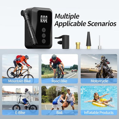 Electric Mini Bike Pump,Portable Bicycle with Digital Pressure Gauge,Smart Auto Stop,Max 150 PSI,USB-C Rechargeable, Presta & Schrader Valve for Road Bike,MTB,E-Bike,Motorcycle,Balls