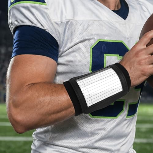 10pcs Football Play Wristbands, Triple Window Quarterback Playbook Wristband for Signs Rugby Armband with Blank Play Sheets for Flag Football Softball Soccer and Sports (Black)